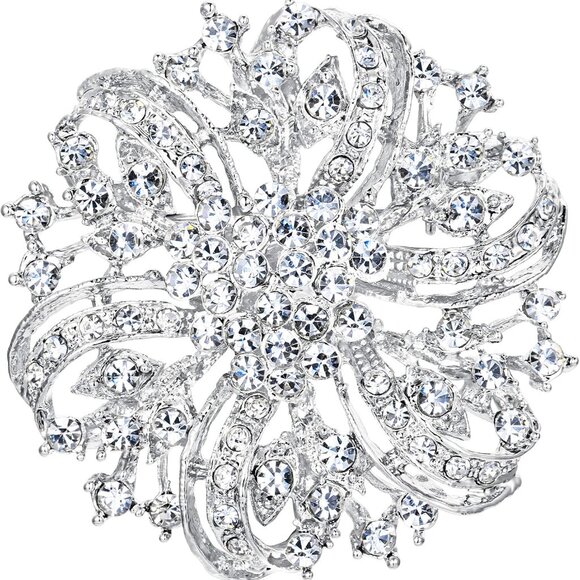 Vintage-Inspired Crystal Floral Brooch Silver Bridal Accessory Gift - Picture 1 of 6